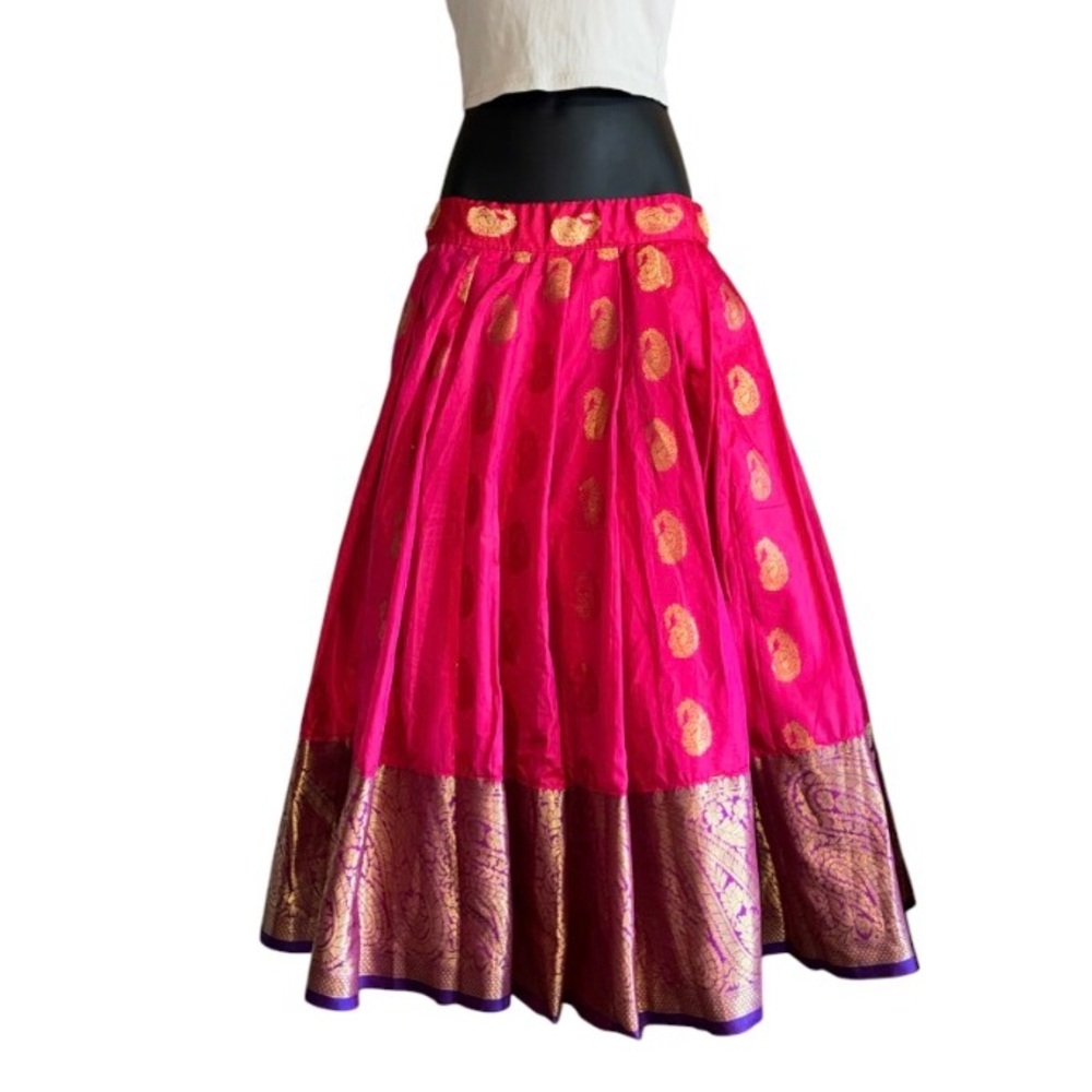 Bright Pink Gold-Accent Banarasi Skirt